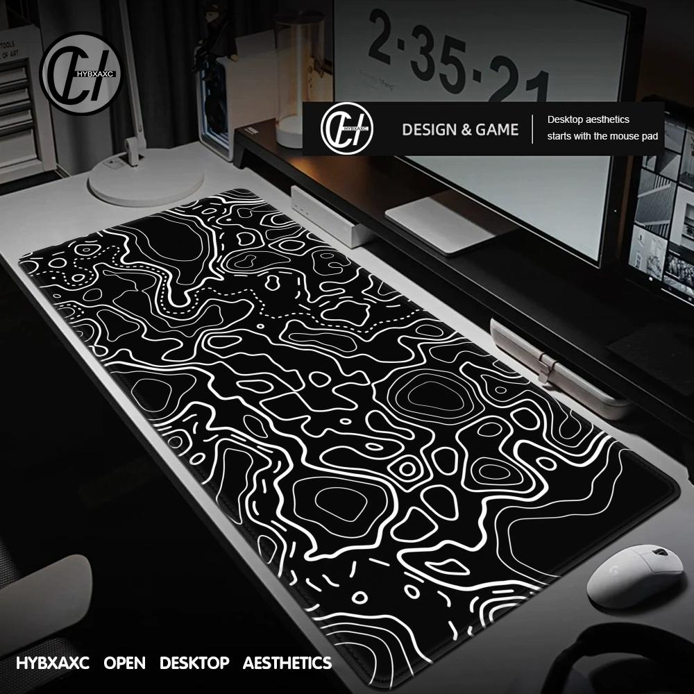 Gaming Accessories White - 1200x600 Siyah Beyaz Topografik Harita Mousepad