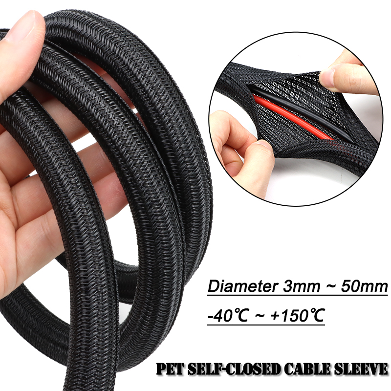 Cable Sleeve Braided - 3/5/9m Siyah PET Örgülü Kılıf Çapı