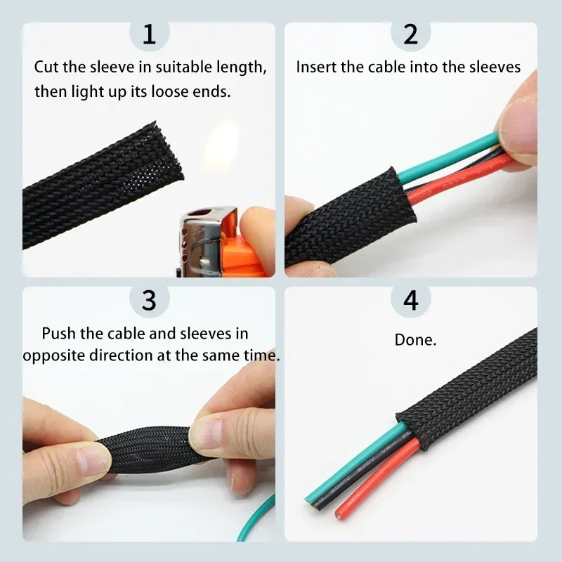 1 ~ 50 m Siyah-Kırmızı Çapraz  - Cable Sleeve Braided incelemesi ve fiyatı